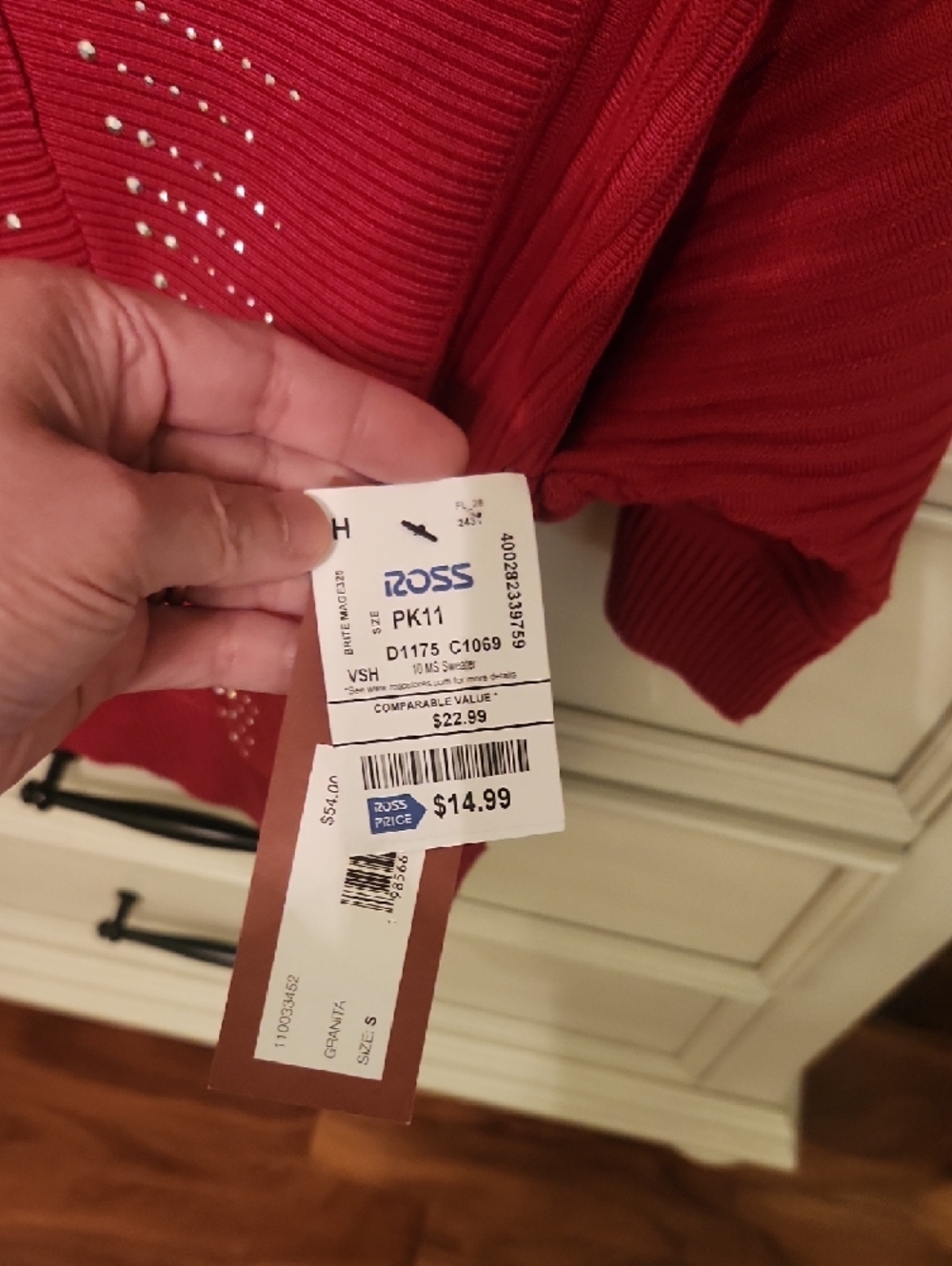 Scarlett Red V-Neck Ribbed Sweater with Rhinestone Trim - Picture 4 of 6